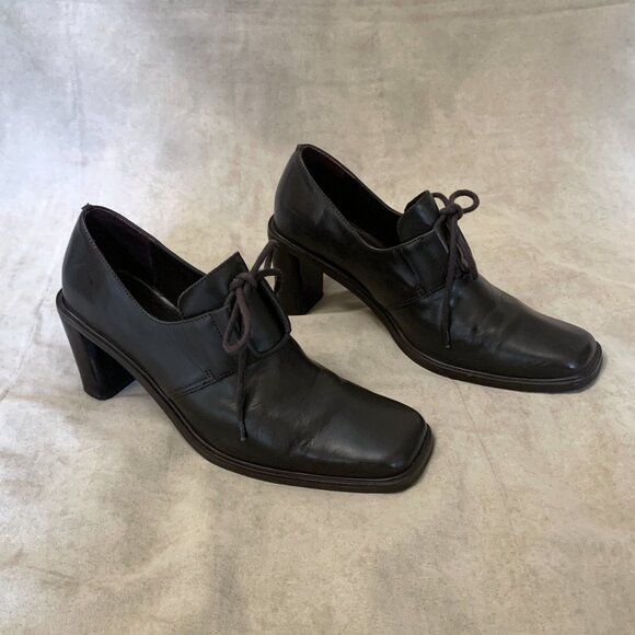 Bruno de Milano Square Toe Pumps Women's 7 Dark Brown Heeled Derbys Oxfords - Picture 2 of 10